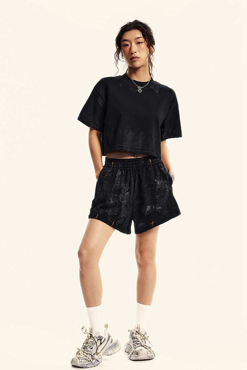 Mud-Dyed Cropped Tee - Active Black