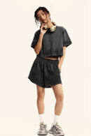 Mud-Dyed Cropped Tee - Charcoal