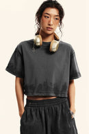 Mud-Dyed Cropped Tee - Charcoal