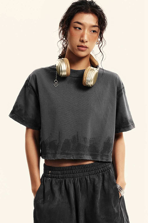 Mud-Dyed Cropped Tee - Charcoal