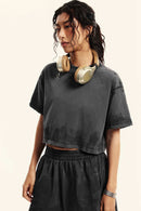 Mud-Dyed Cropped Tee - Charcoal