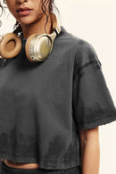 Mud-Dyed Cropped Tee - Charcoal