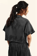 Mud-Dyed Cropped Tee - Charcoal