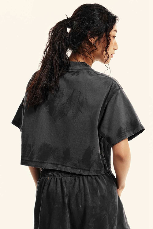 Mud-Dyed Cropped Tee - Charcoal
