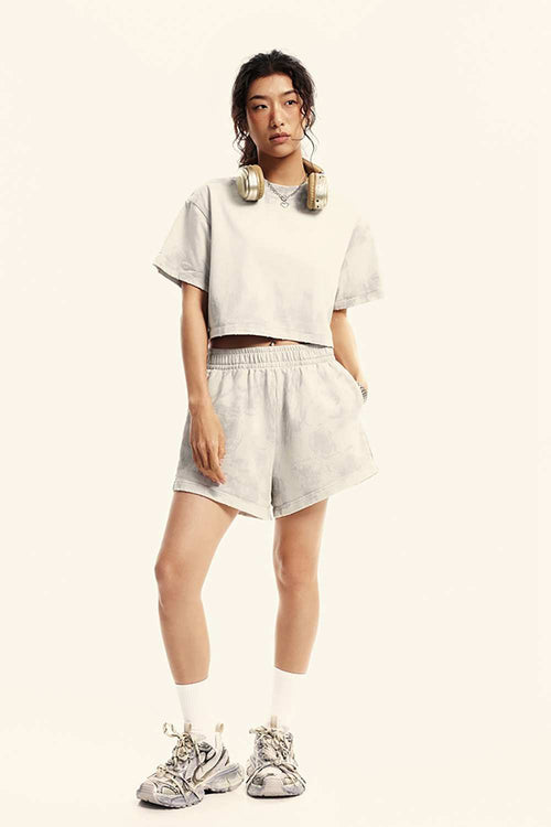 Mud-Dyed Cropped Tee - Beige