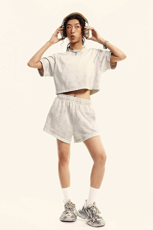 Mud-Dyed Cropped Tee - Beige