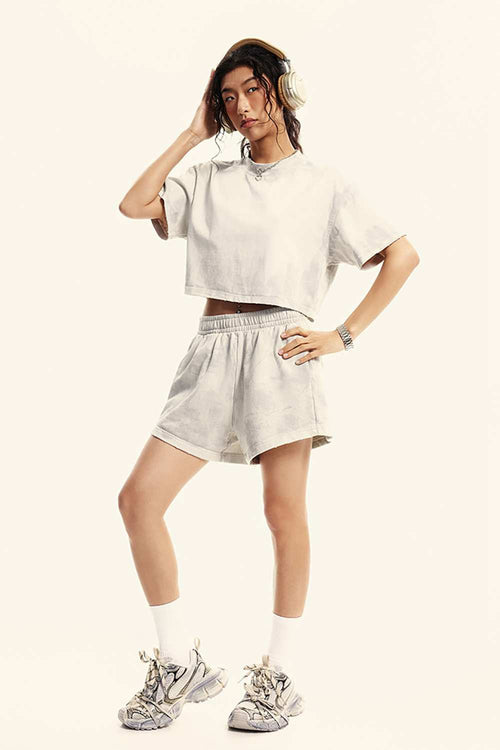 Mud-Dyed Cropped Tee - Beige