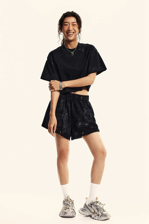 Mud-Dyed Cropped Tee - Active Black