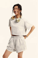 Mud-Dyed Cropped Tee - Beige