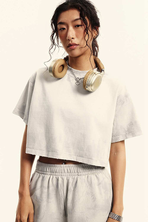 Mud-Dyed Cropped Tee - Beige
