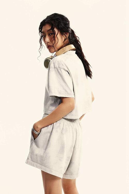 Mud-Dyed Cropped Tee - Beige
