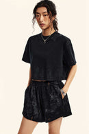Mud-Dyed Cropped Tee - Active Black