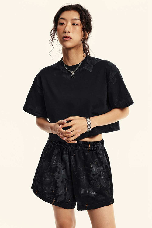 Mud-Dyed Cropped Tee - Active Black