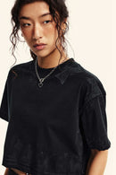 Mud-Dyed Cropped Tee - Active Black
