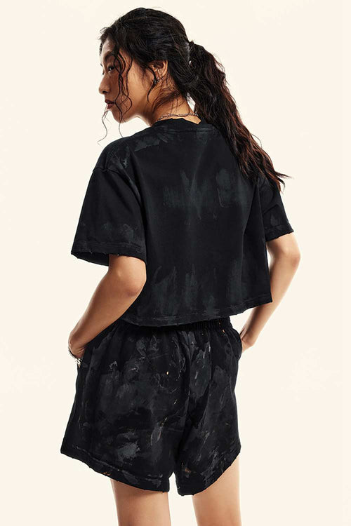 Mud-Dyed Cropped Tee - Active Black