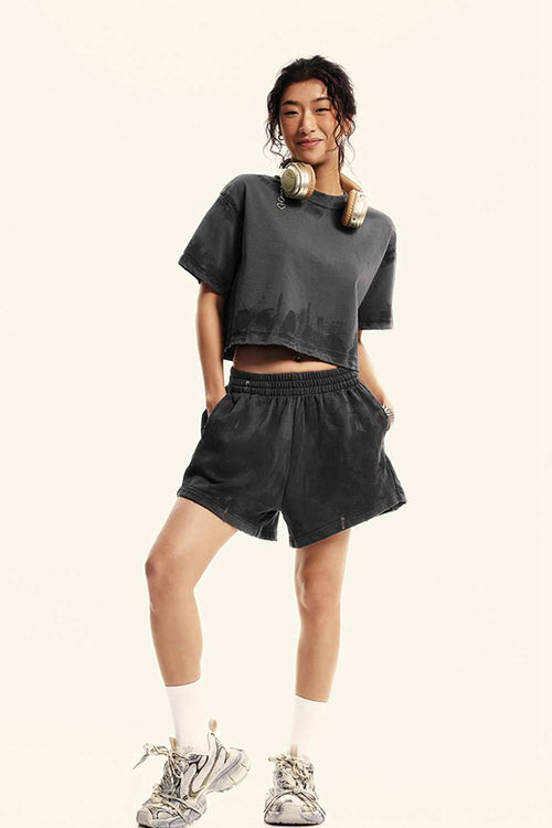 Mud-Dyed Cropped Tee - Charcoal