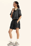 Mud-Dyed Cropped Tee - Charcoal