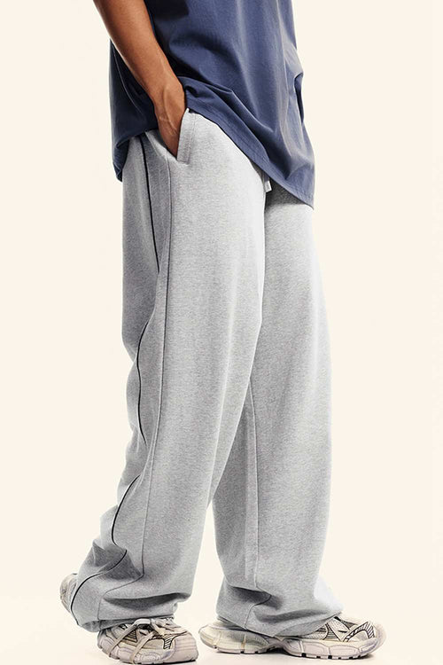 Washed Contrast Straight-Leg Sweatpants - Oat Gray