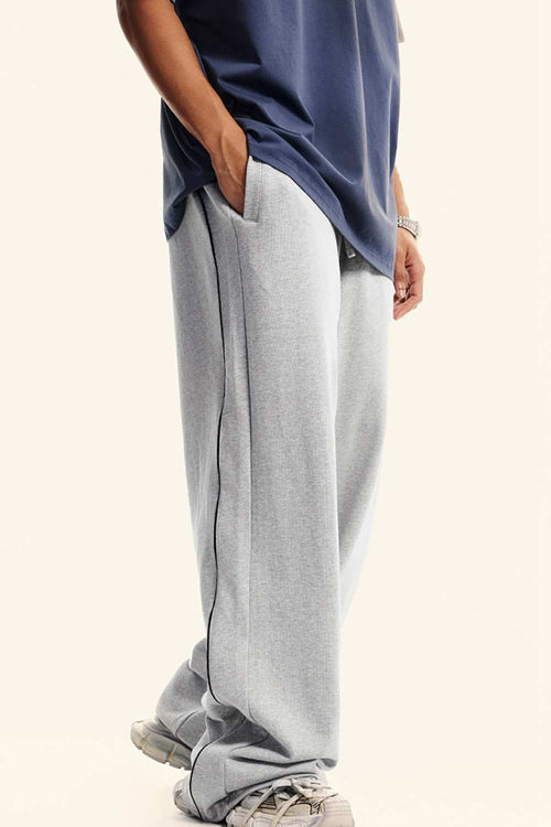 Washed Contrast Straight-Leg Sweatpants - Oat Gray