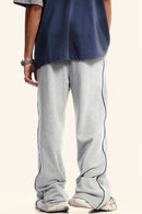 Washed Contrast Straight-Leg Sweatpants - Oat Gray