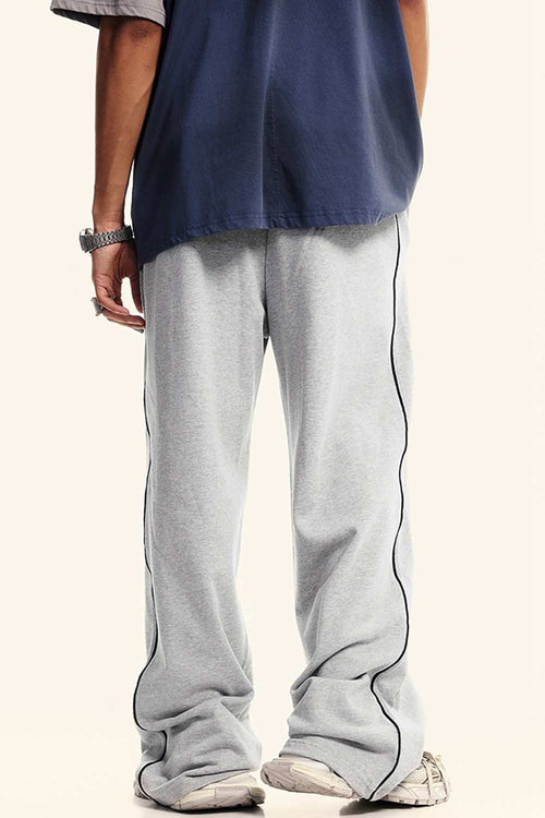 Washed Contrast Straight-Leg Sweatpants - Oat Gray