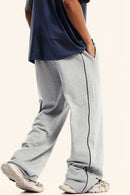 Washed Contrast Straight-Leg Sweatpants - Oat Gray