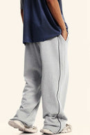 Washed Contrast Straight-Leg Sweatpants - Oat Gray
