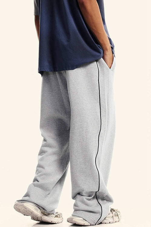 Washed Contrast Straight-Leg Sweatpants - Oat Gray
