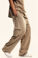 Washed Multi-Pocket Straight Pants - Mud