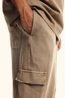 Washed Multi-Pocket Straight Pants - Mud