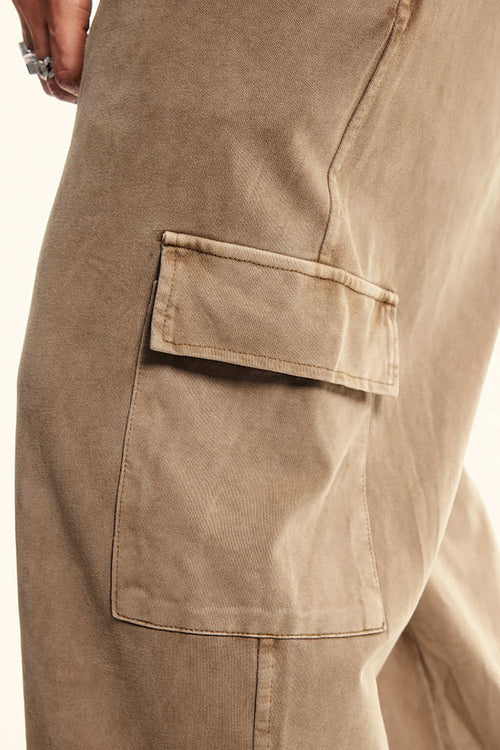 Washed Multi-Pocket Straight Pants - Mud