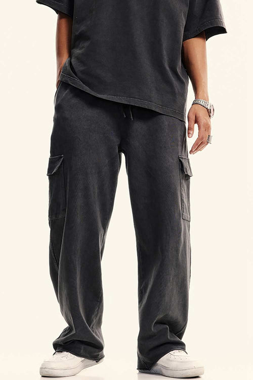 Washed Multi-Pocket Straight Pants - Dark Gray