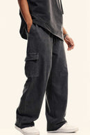 Washed Multi-Pocket Straight Pants - Dark Gray
