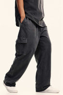 Washed Multi-Pocket Straight Pants - Dark Gray