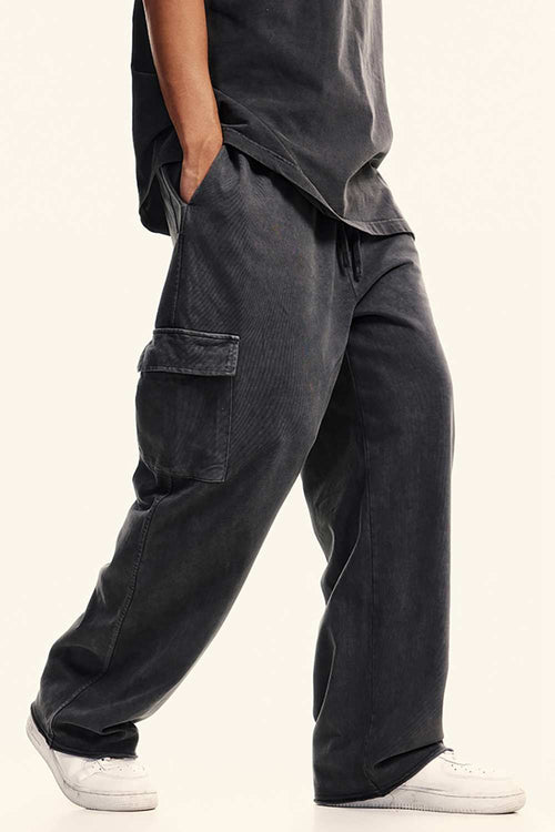 Washed Multi-Pocket Straight Pants - Dark Gray