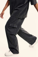 Washed Multi-Pocket Straight Pants - Dark Gray
