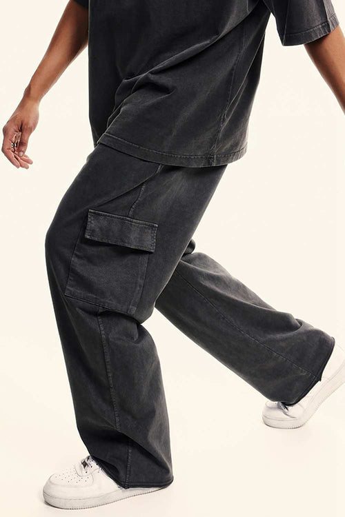 Washed Multi-Pocket Straight Pants - Dark Gray