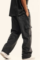 Washed Multi-Pocket Straight Pants - Dark Gray