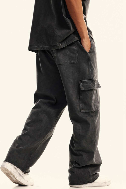Washed Multi-Pocket Straight Pants - Dark Gray