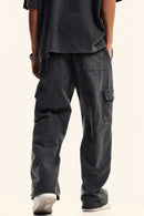 Washed Multi-Pocket Straight Pants - Dark Gray