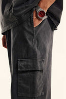 Washed Multi-Pocket Straight Pants - Dark Gray