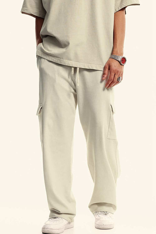 Washed Multi-Pocket Straight Pants - Slate Rice