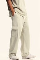 Washed Multi-Pocket Straight Pants - Slate Rice