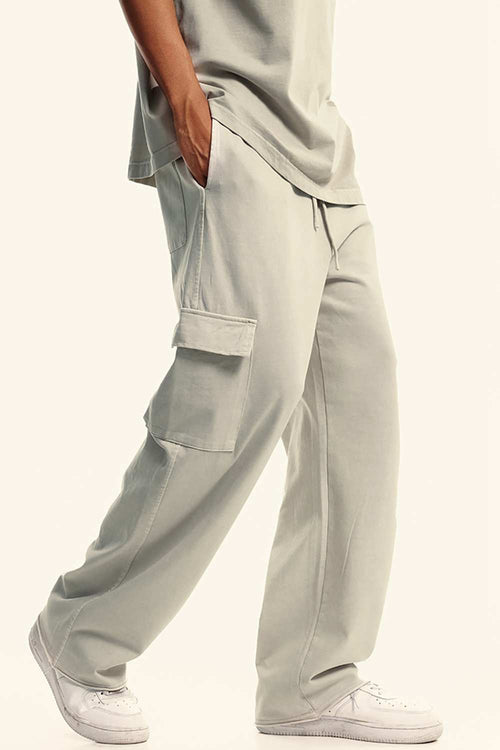 Washed Multi-Pocket Straight Pants - Slate Rice
