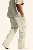 Washed Multi-Pocket Straight Pants - Slate Rice