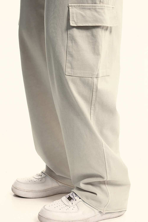 Washed Multi-Pocket Straight Pants - Slate Rice