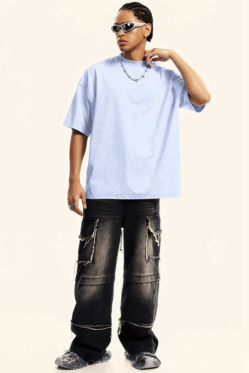 Sun-Protective Quick-Drying Sorona T-Shirt in Sky Blue - full-length front modeled view