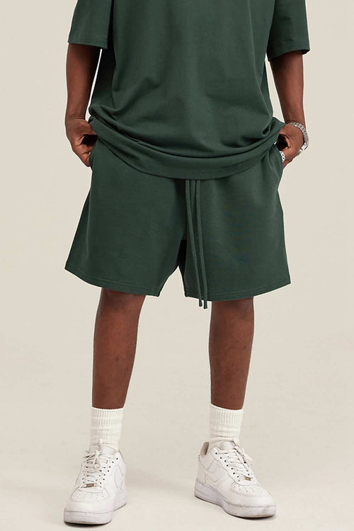 Heavyweight Cotton-Blend Relaxed Sweat Shorts in Blackish Green - product detail close-up