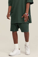 Heavyweight Cotton-Blend Relaxed Sweat Shorts in Blackish Green - product detail close-up