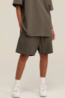 Heavyweight Cotton-Blend Relaxed Sweat Shorts in Brown - product detail close-up